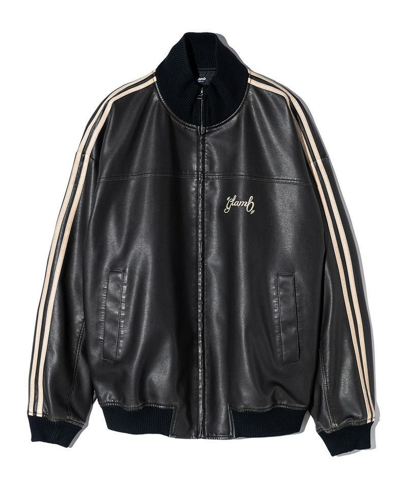 glamb グラム 変形アシンメトリーデザイン ラムレザージャケット ブラウン glamb(グラム)】Synth Leather Hooded Track Jacket シンセレザー