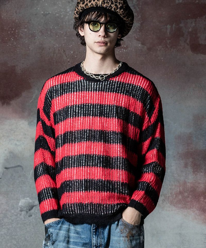 30%OFF【glamb(グラム)】Mesh Border Knit メッシュボーダーニット