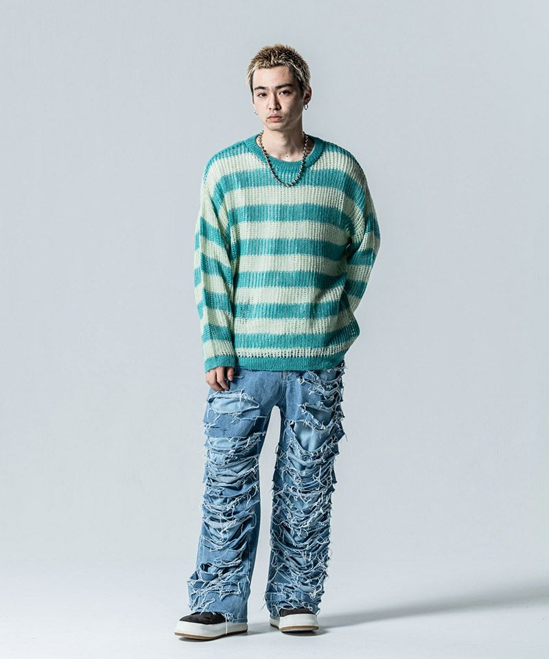 30%OFF【glamb(グラム)】Mesh Border Knit メッシュボーダーニット