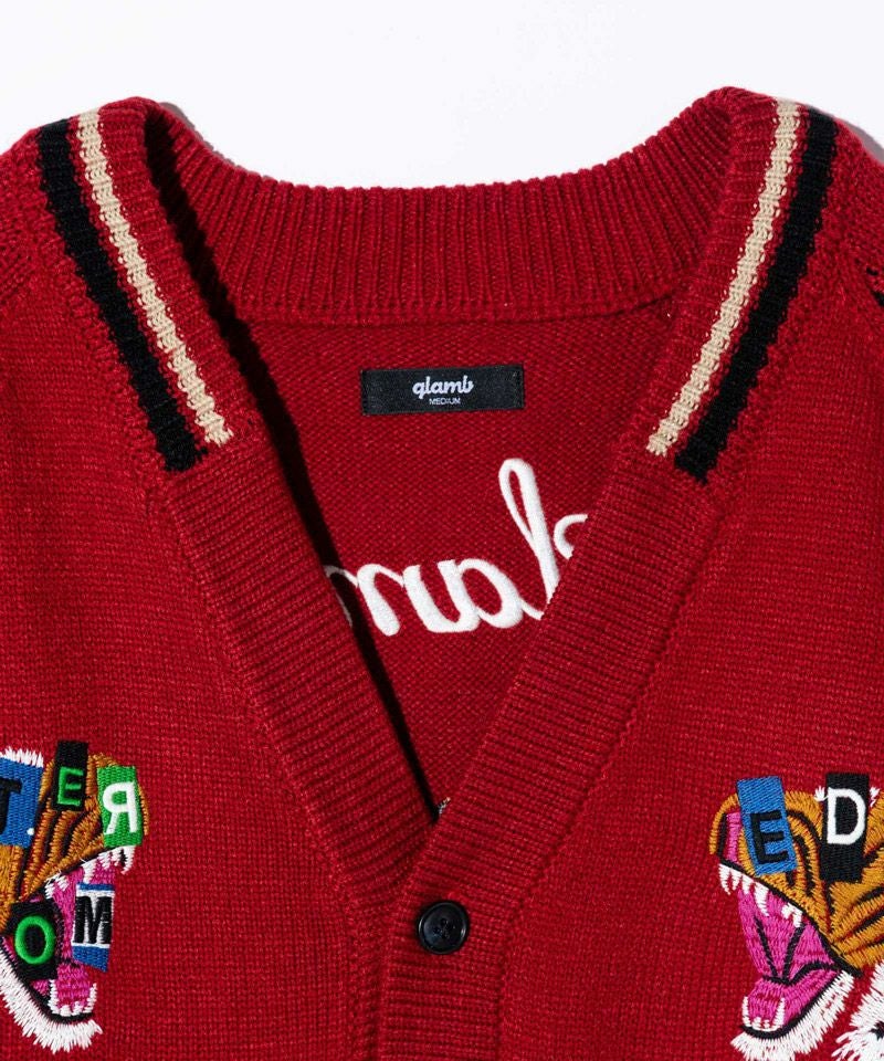 【美品】glamb 刺繍　カーディガン　サイズM チェリーレッド 30%OFF【glamb(グラム)】Noize Ska Cardigan ノイズ スカ カーディガン