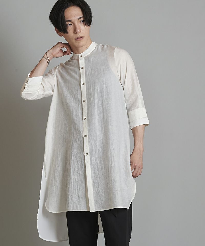 50%OFF【NO ID.(ノーアイディー)】バンドカラーチェンジングロングシアーSH シャツ 50%OFF【NO ID.(ノーアイディー)】バンドカラーチェンジングロングシアーSH シャツ