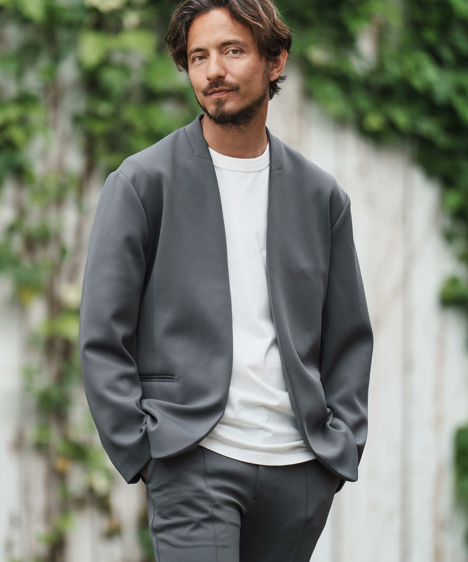 CAMBIO(カンビオ)】リラックスポンチノーカラージャケット(CMB-R0092