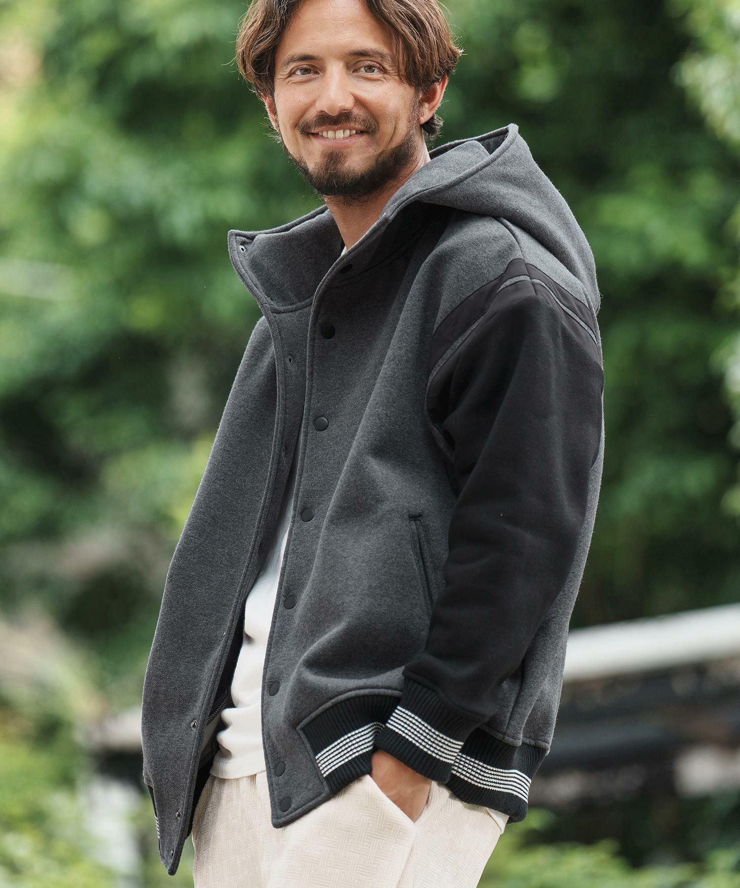 cantate スタジャン CAMBIO(カンビオ)】Back Brushed Sweat Hooded Studium Jacket