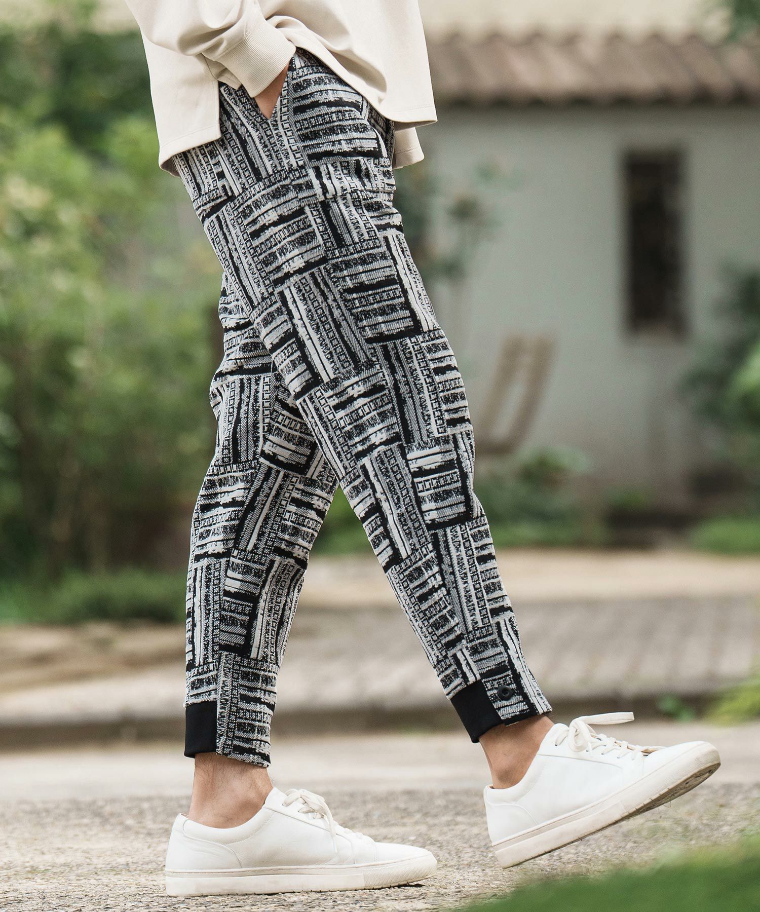 30%OFF【CAMBIO(カンビオ)】Geometric Jacquard Back Style Rib Pants