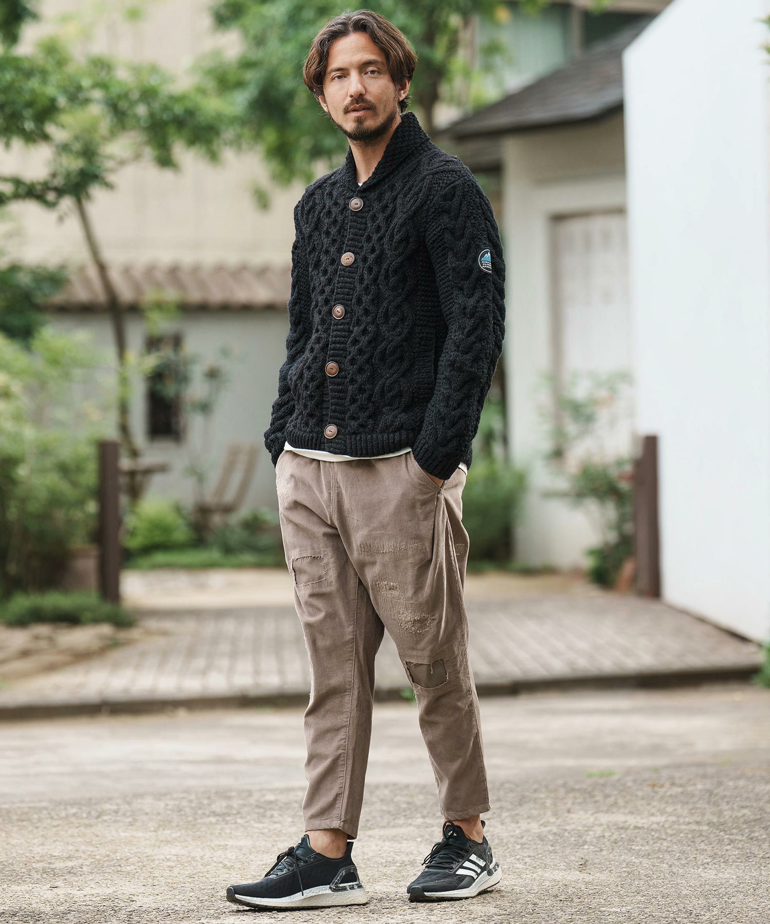 カンビオ　コーデュロイ　サルエルテーパードパンツ　黒 CAMBIO(カンビオ)】Middle Wale Corduroy Stretch Soft Sarrouel