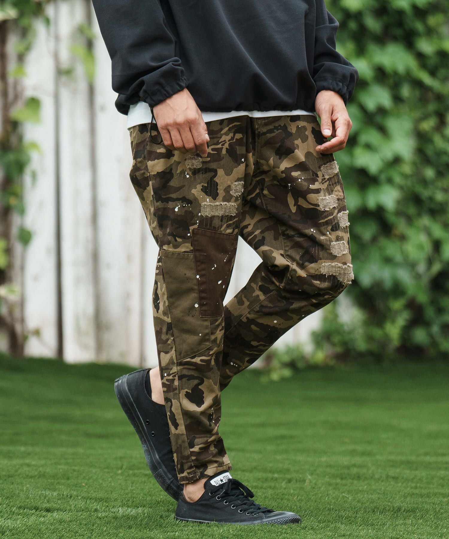 CAMBIO(カンビオ)】Camouflage Pattern Twill Distressed Pants