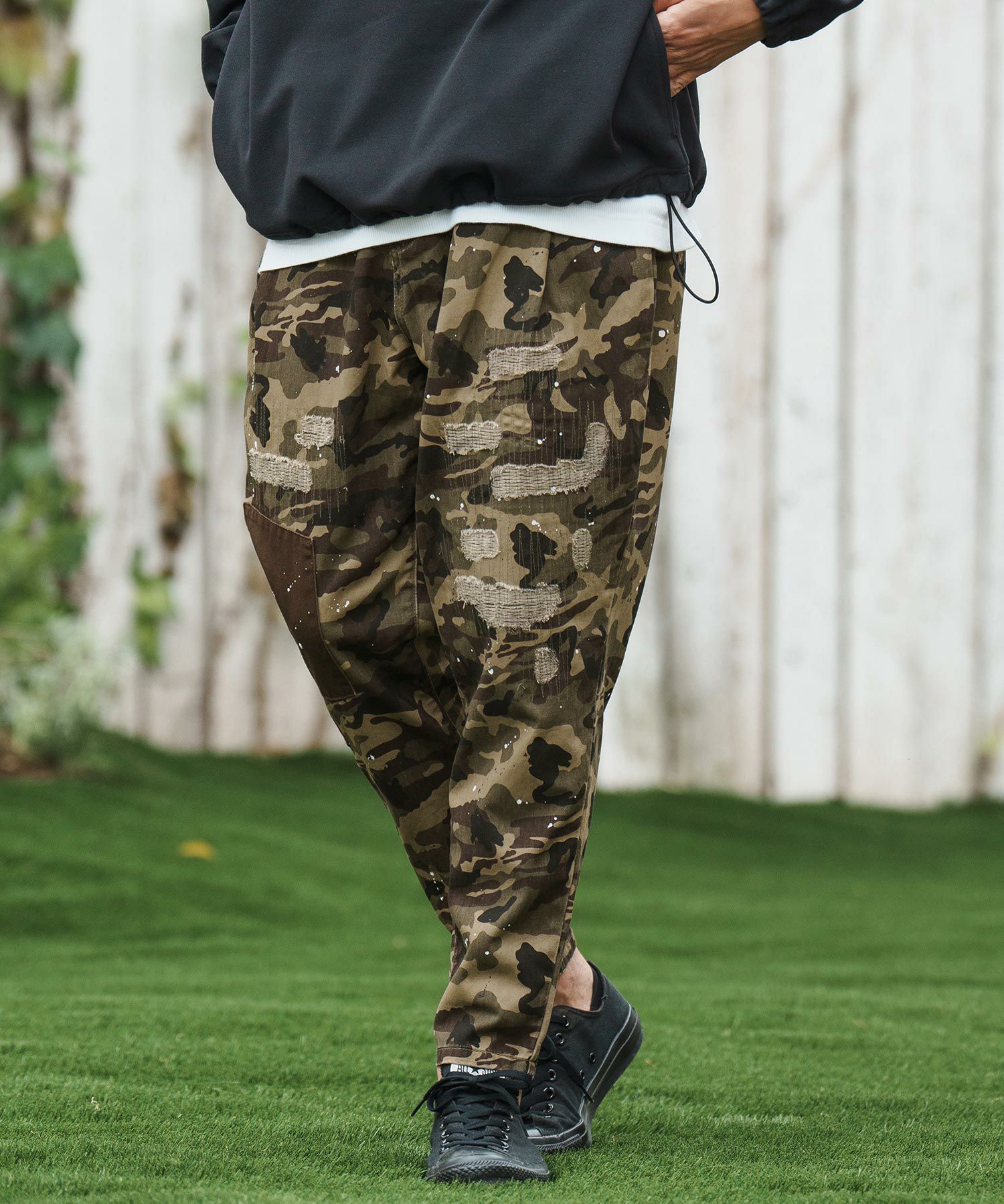 CAMBIO(カンビオ)】Camouflage Pattern Twill Distressed Pants
