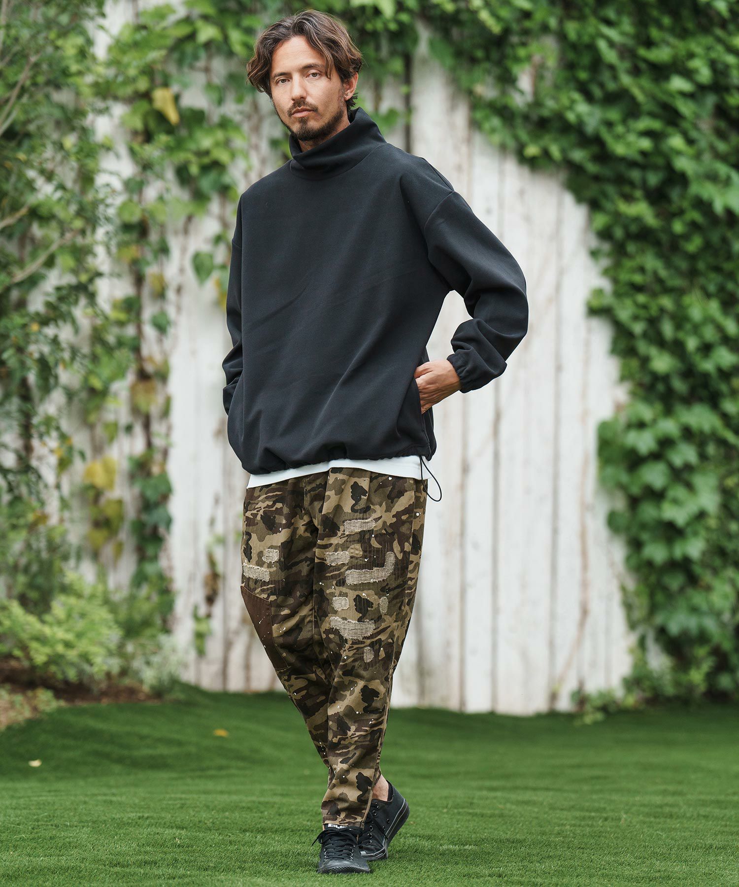 CAMBIO(カンビオ)】Camouflage Pattern Twill Distressed Pants