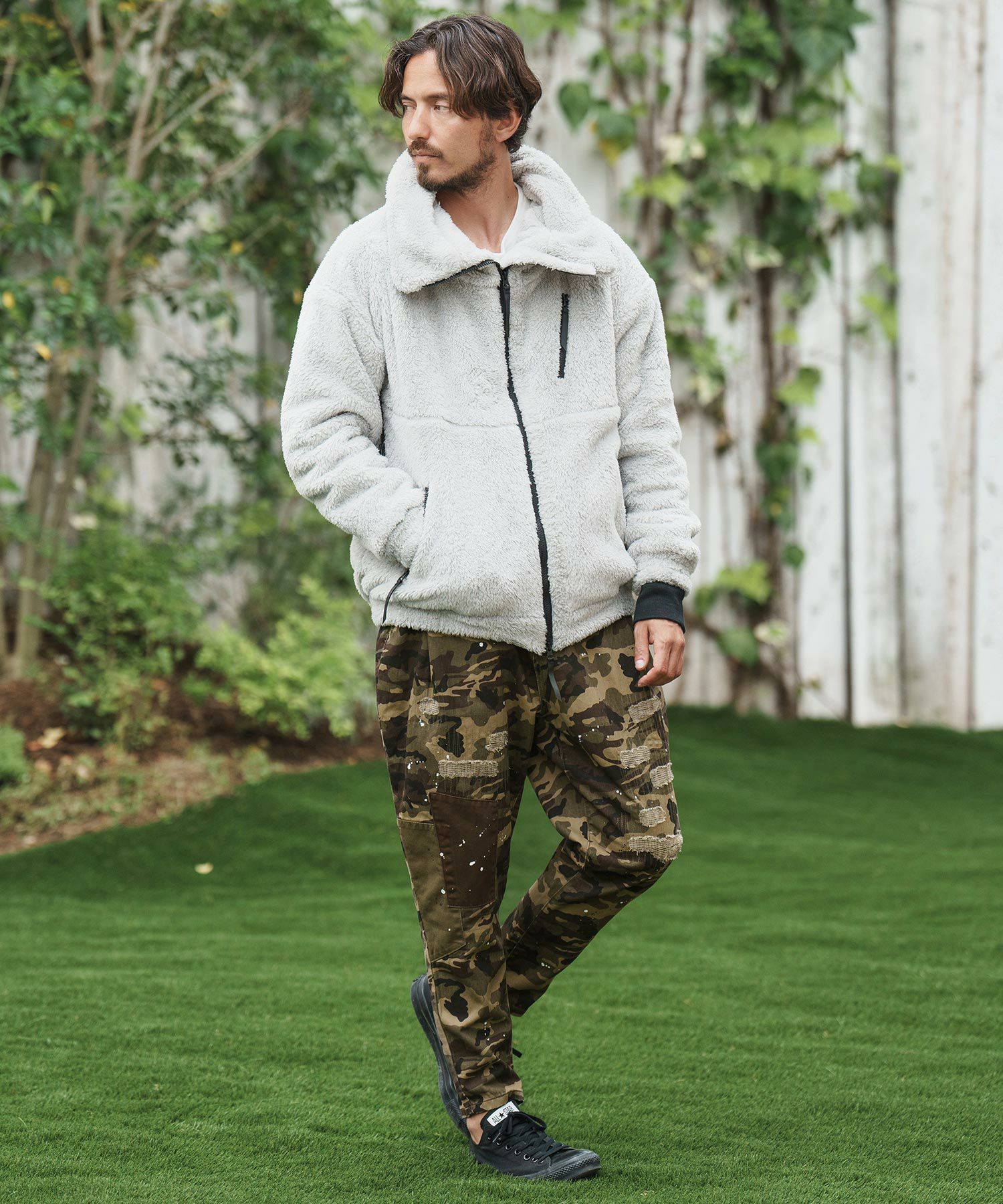 CAMBIO(カンビオ)】Camouflage Pattern Twill Distressed Pants