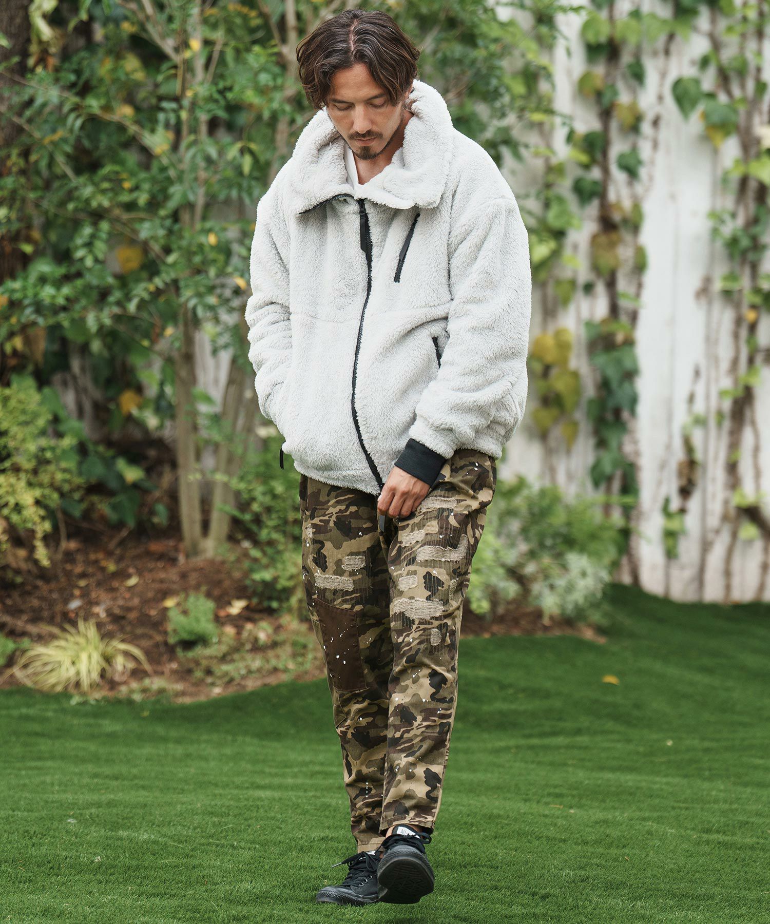 CAMBIO(カンビオ)】Camouflage Pattern Twill Distressed Pants