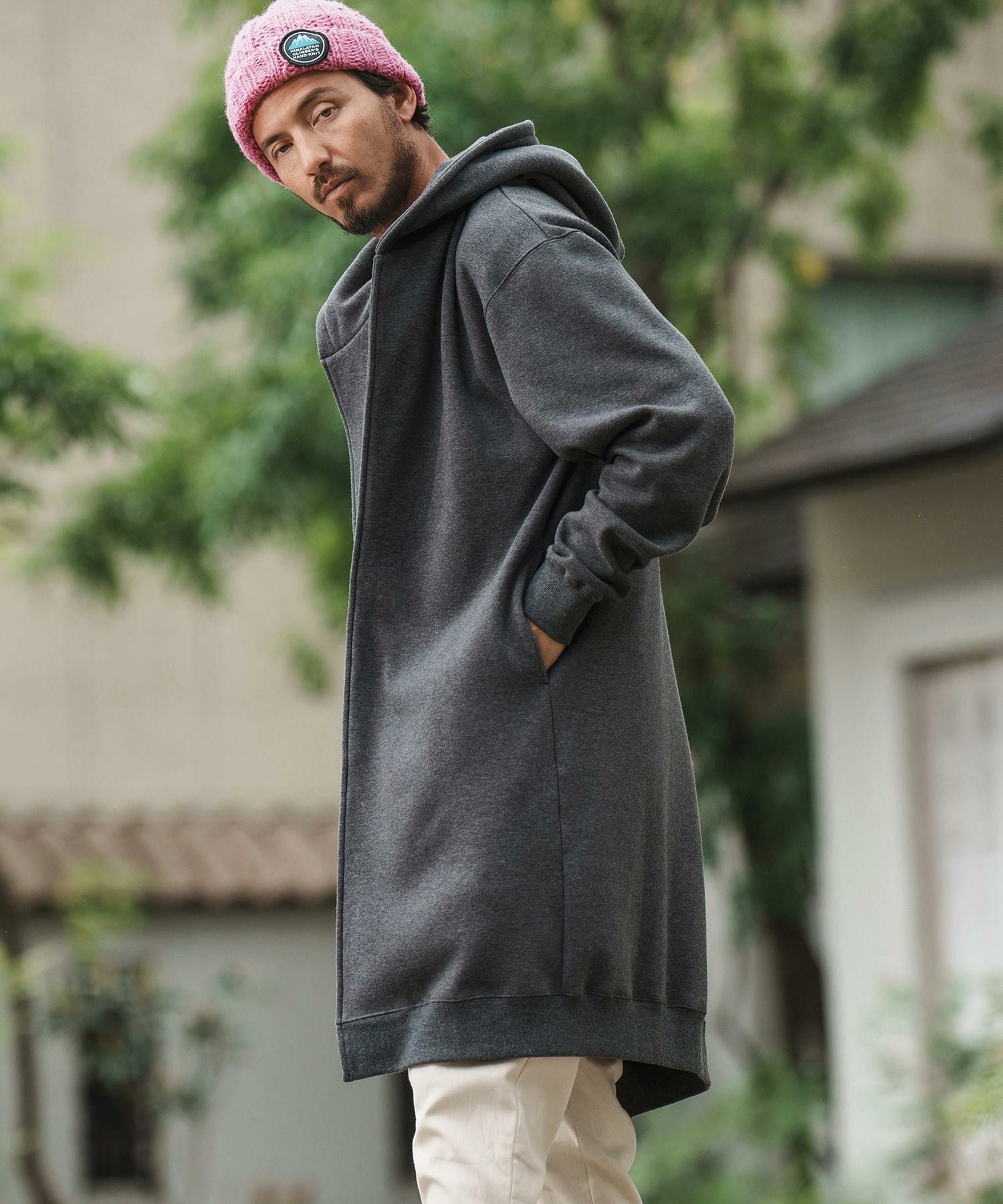 CAMBIO(カンビオ)】Back Shaggy Cardboard Knit Buttonless Hooded