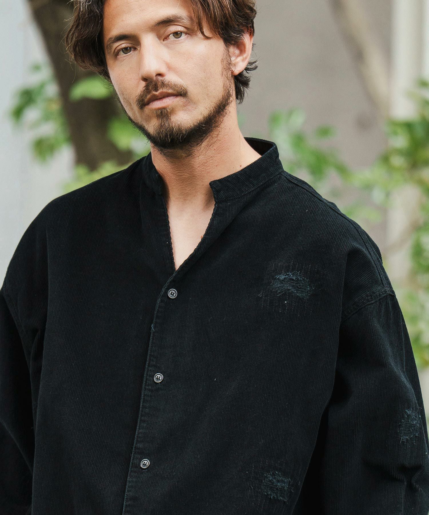 50%OFF【CAMBIO(カンビオ)】Corduroy Distressed Band Collar Shirts