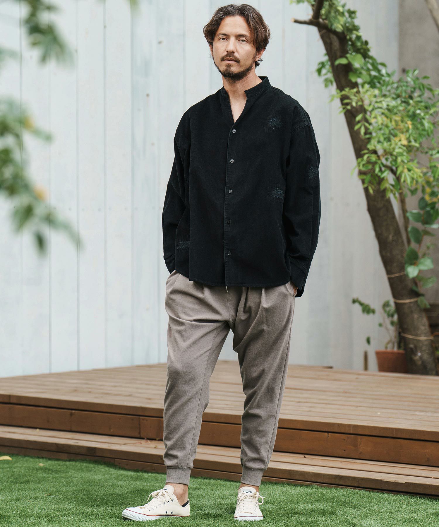50%OFF【CAMBIO(カンビオ)】Corduroy Distressed Band Collar Shirts