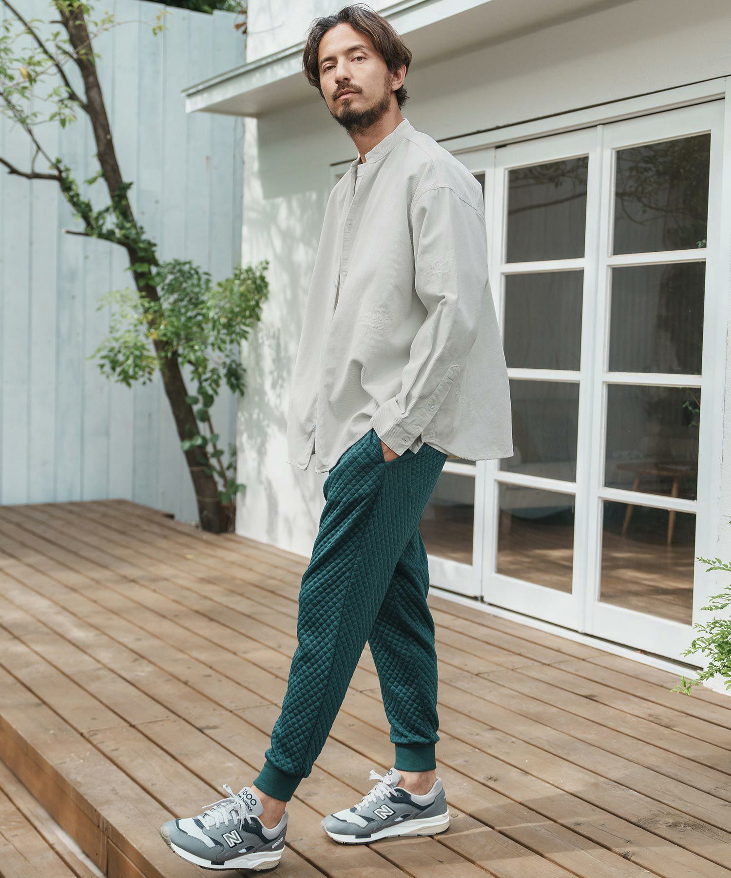 50%OFF【CAMBIO(カンビオ)】Corduroy Distressed Band Collar Shirts