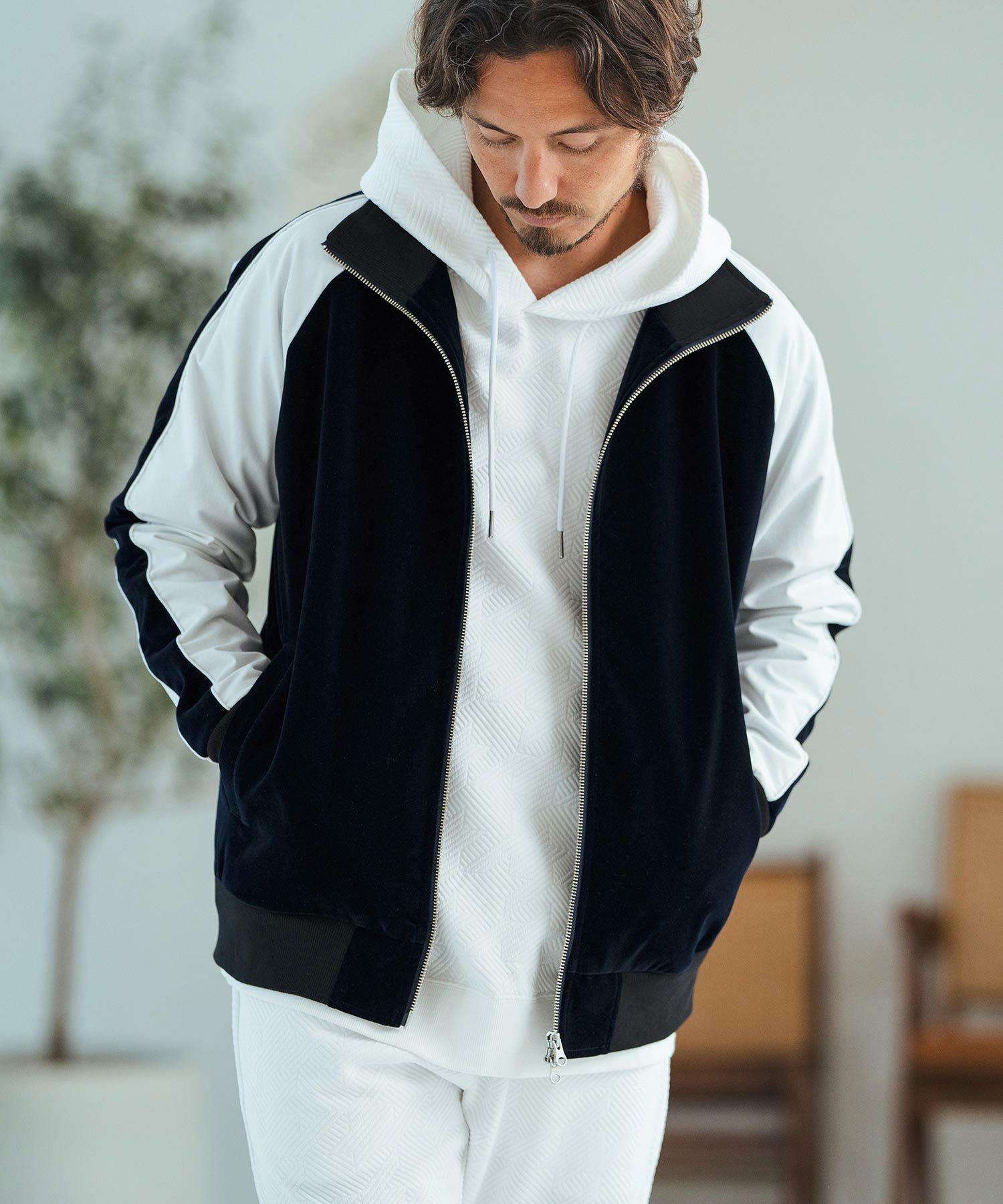50%OFF【Magine(マージン)】Sleeve Line Velor Stand Blouson