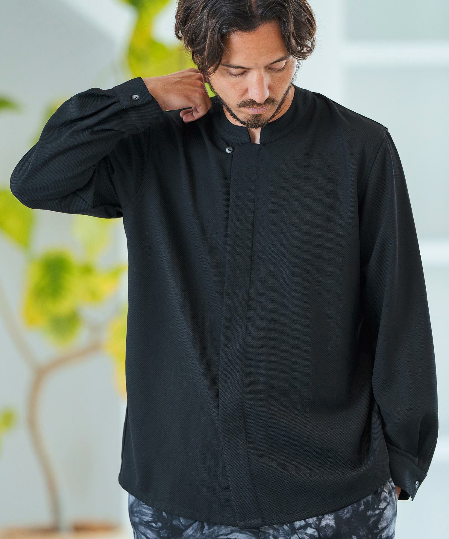 30%OFF【Magine(マージン)】Mao-collar Fly Front Long Sleeve Shirt
