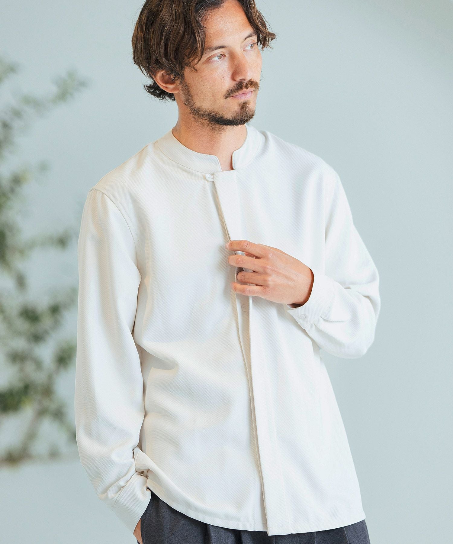30%OFF【Magine(マージン)】Mao-collar Fly Front Long Sleeve Shirt
