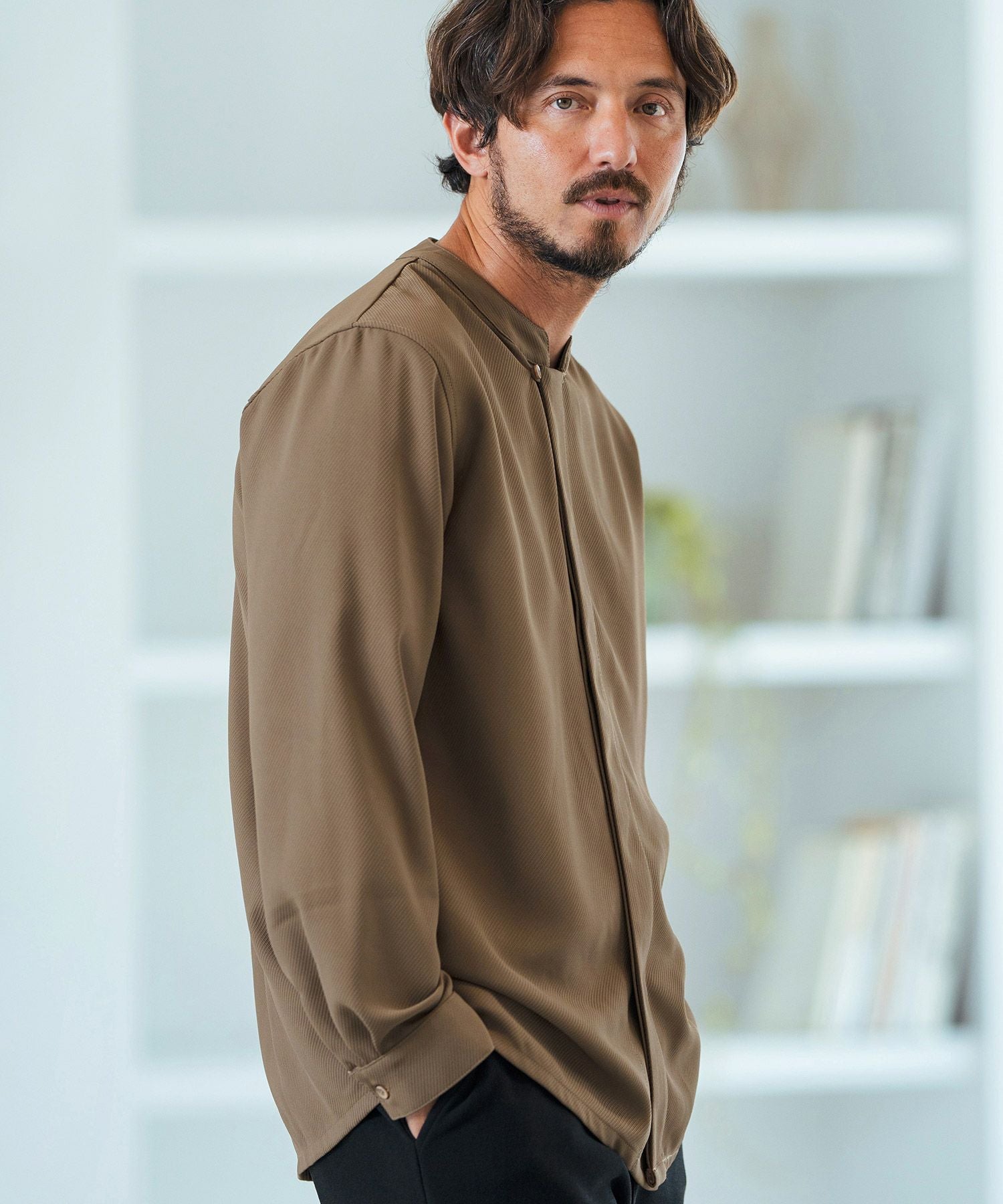 30%OFF【Magine(マージン)】Mao-collar Fly Front Long Sleeve Shirt