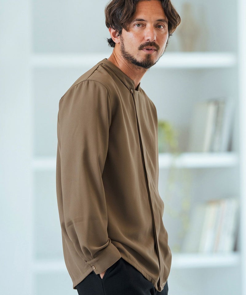 30%OFF【Magine(マージン)】Mao-collar Fly Front Long Sleeve Shirt