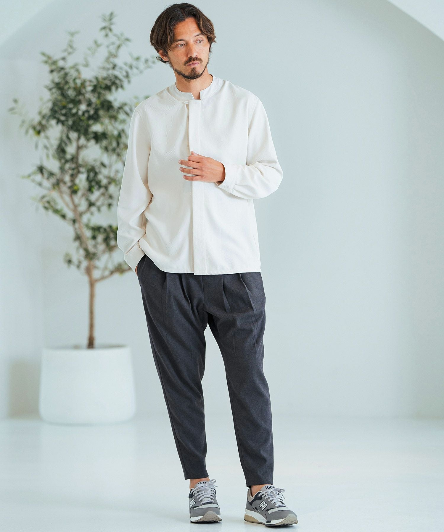 30%OFF【Magine(マージン)】Mao-collar Fly Front Long Sleeve Shirt