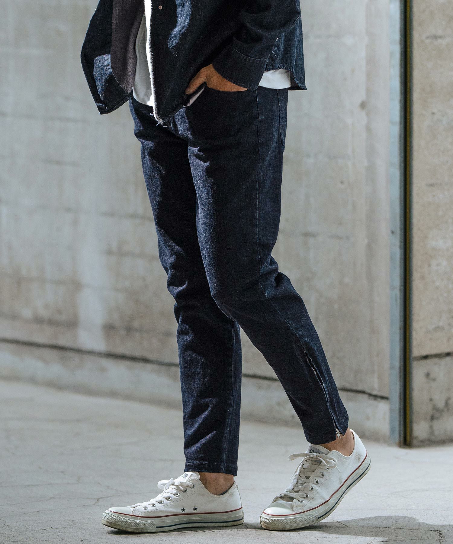 30%OFF【wjk reluxe】stretch slub denim hem zip pants デニムパンツ