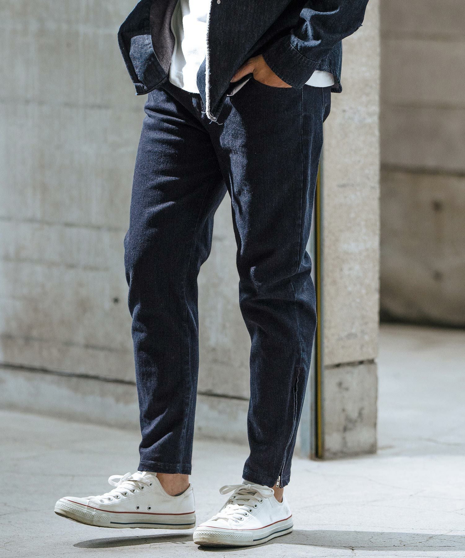 30%OFF【wjk reluxe】stretch slub denim hem zip pants デニムパンツ