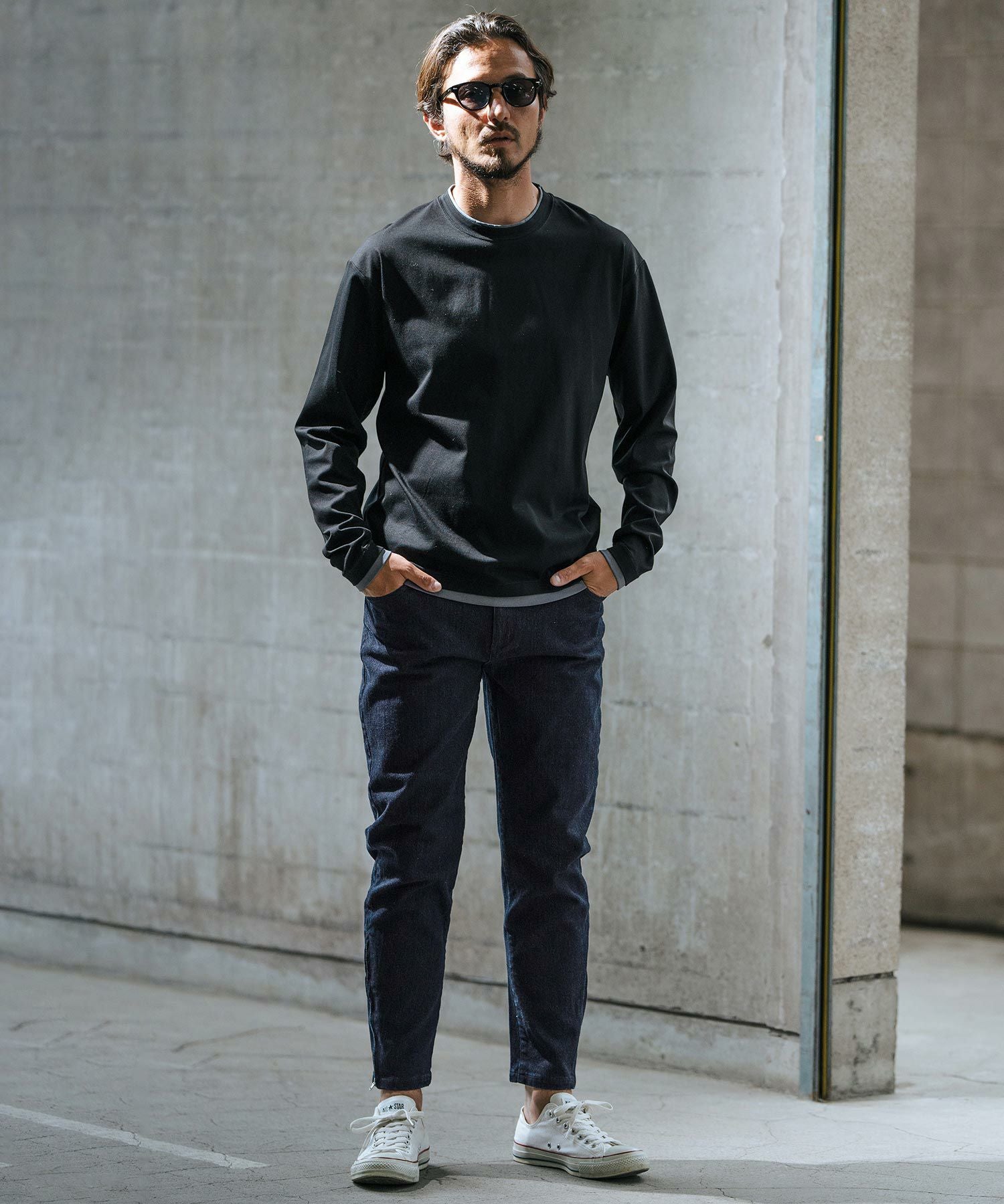 30%OFF【wjk reluxe】stretch slub denim hem zip pants デニムパンツ