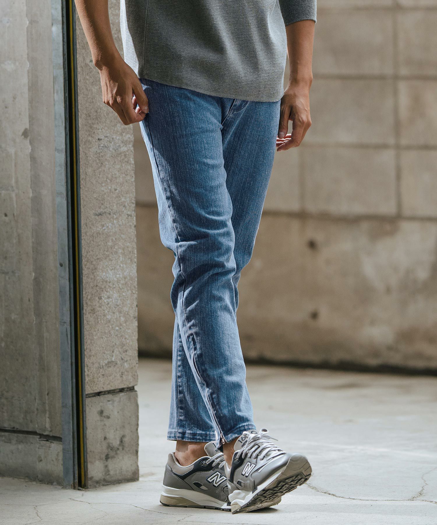 30%OFF【wjk reluxe】stretch slub denim hem zip pants デニムパンツ