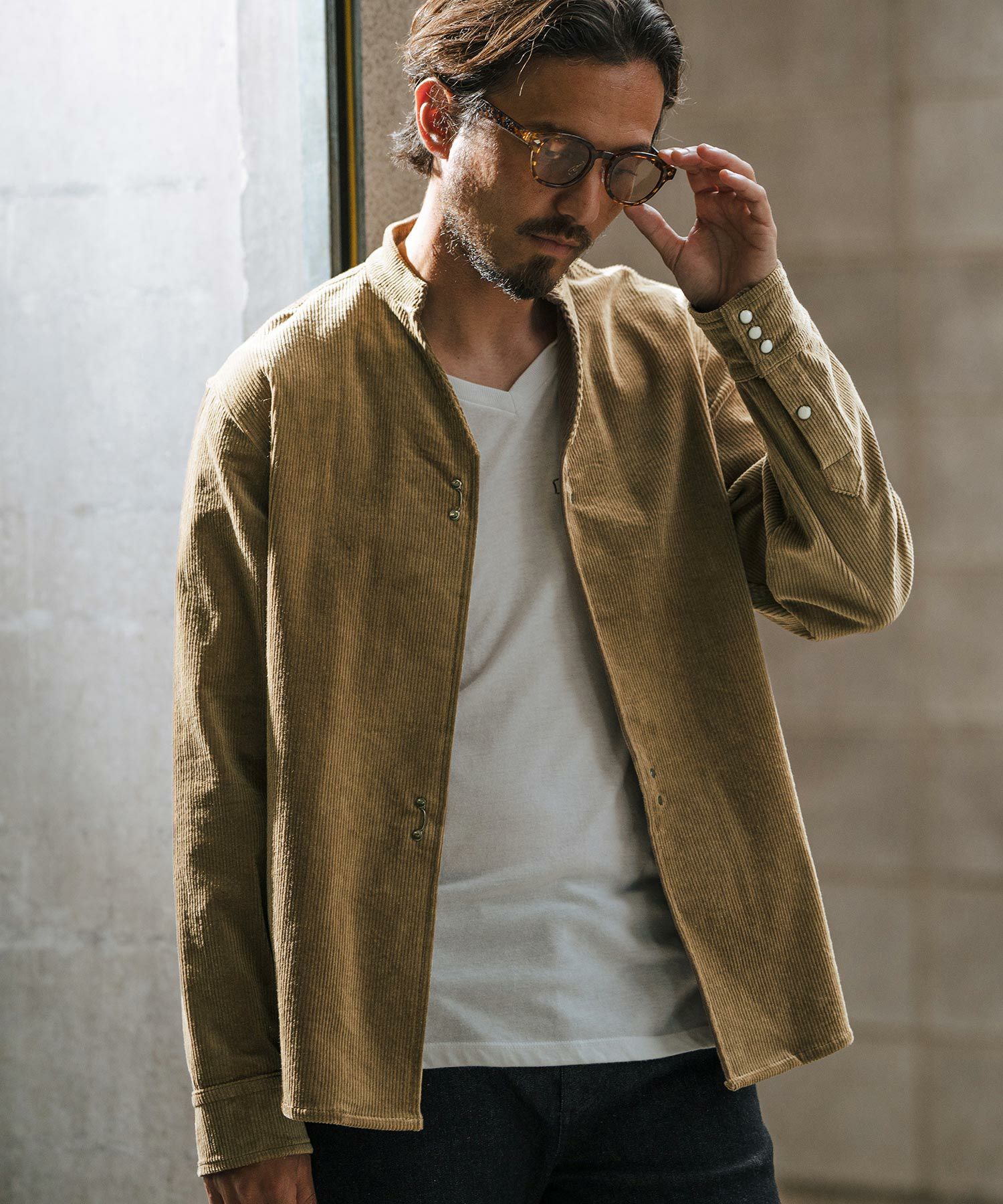 30%OFF【wjk reluxe】corduroy hook band collar shirt コーデュロイ
