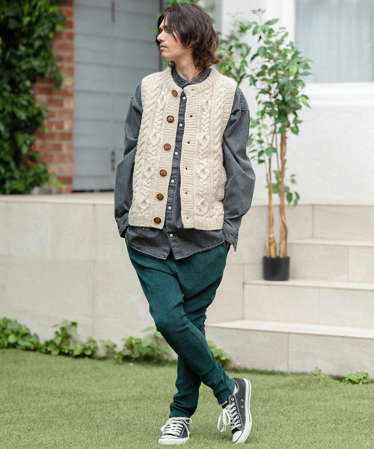CAMBIO(カンビオ)】【HIMALAYAN CLIMBERS HAND-KNIT】手編み前開き