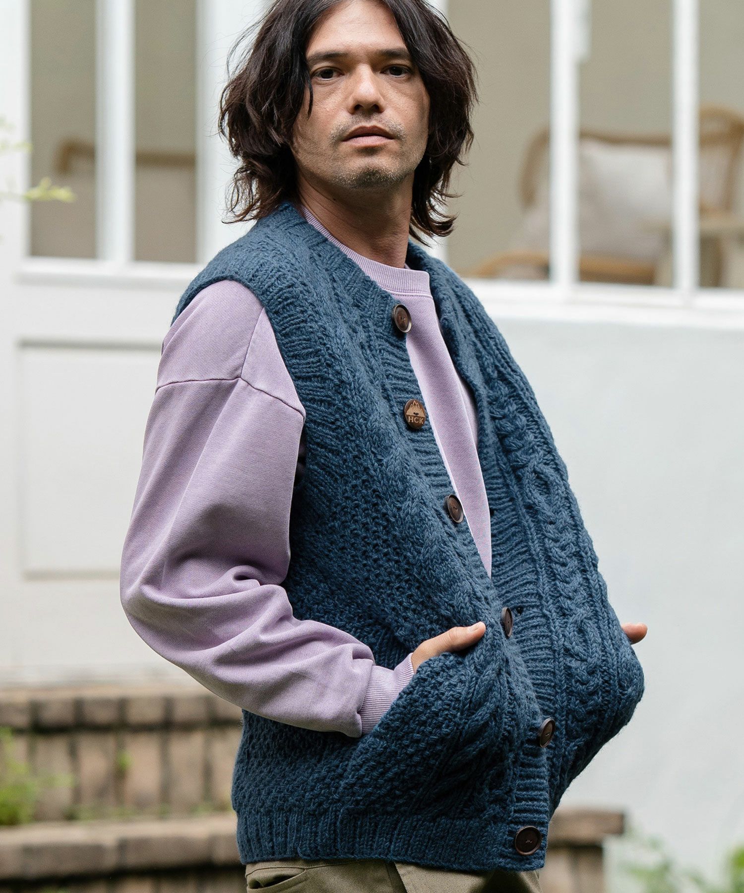 CAMBIO(カンビオ)】【HIMALAYAN CLIMBERS HAND-KNIT】手編み前開き