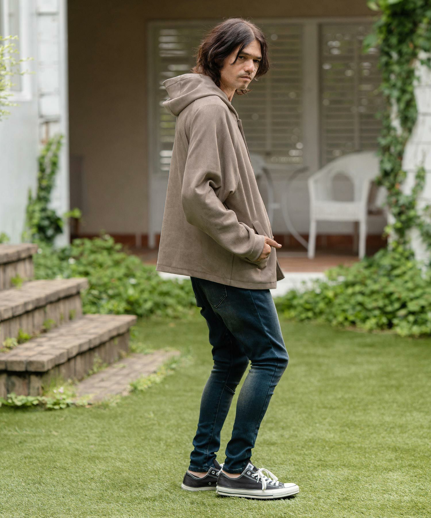 30%OFF【CAMBIO(カンビオ)】ストレッチフェイクスウェードスナップ