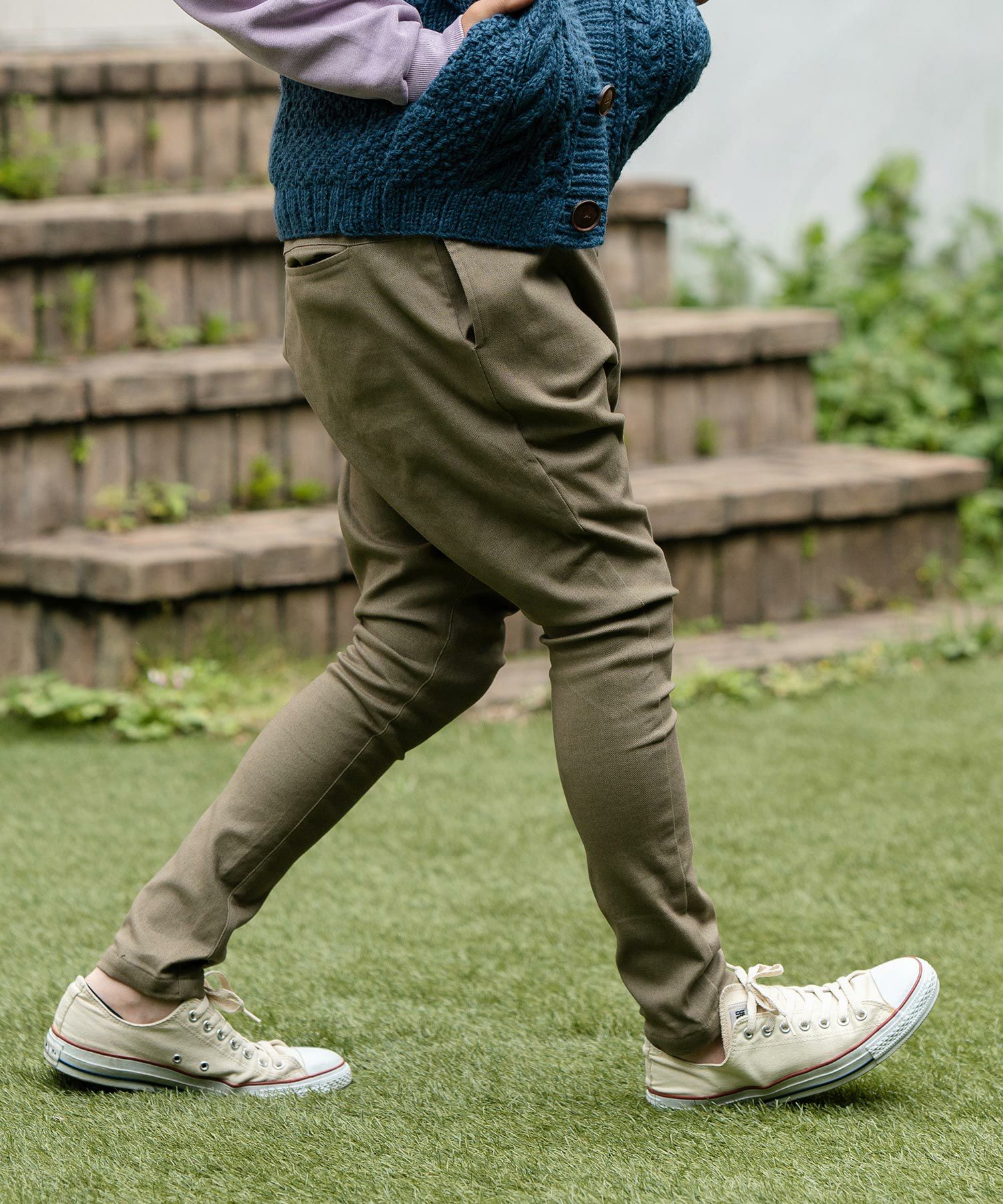 glamb 裾リブ ストレッチ ジョッパーズ サルエル パンツ カーキ S CAMBIO(カンビオ)】Back Fleece Stretch Twill Jodhpurs Pants