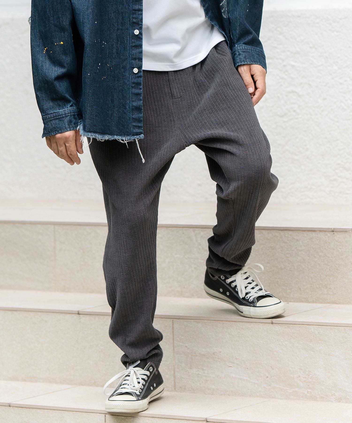50%OFF【CAMBIO(カンビオ)】Dobby Mole Sarrouel Knit sew Pants
