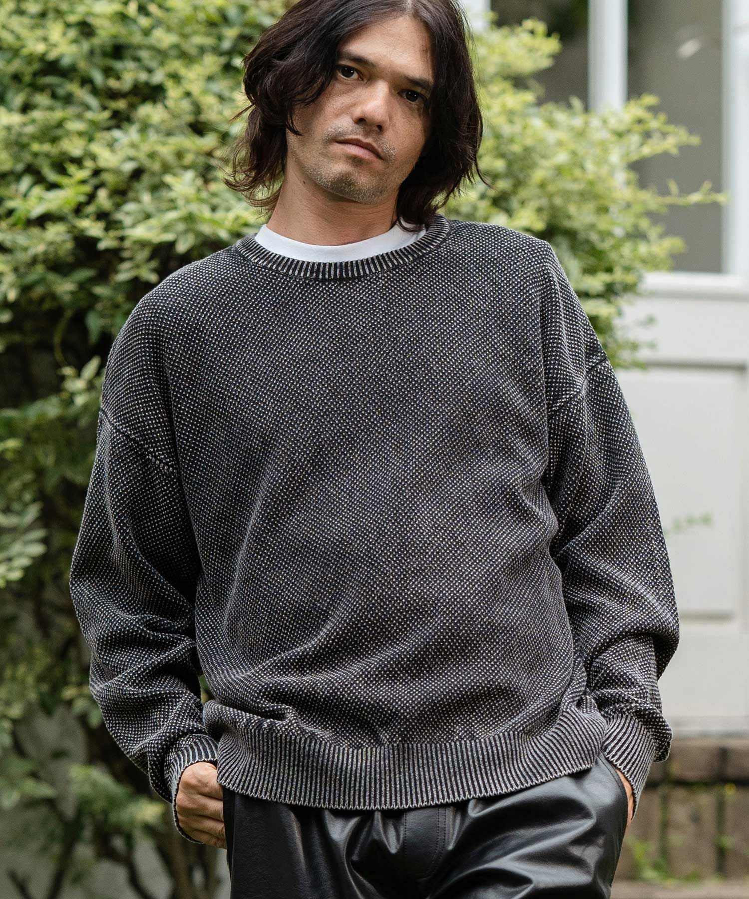 30%OFF【CAMBIO(カンビオ)】Stonewashed Waffle Crew Neck Knit