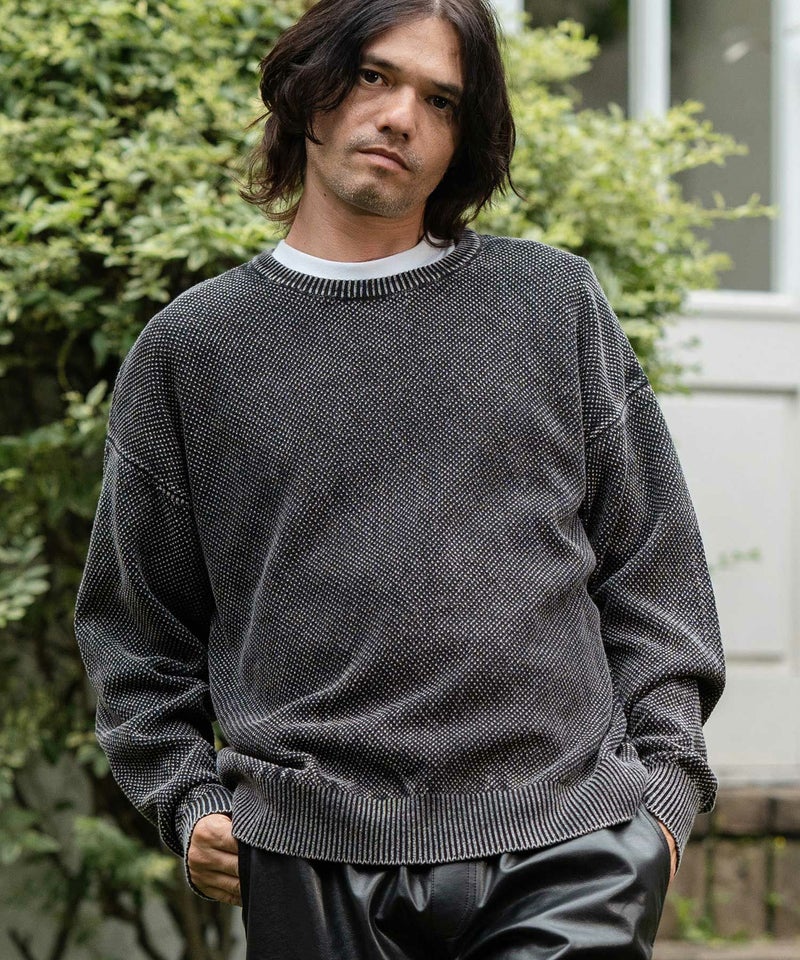 30%OFF【CAMBIO(カンビオ)】Stonewashed Waffle Crew Neck Knit 