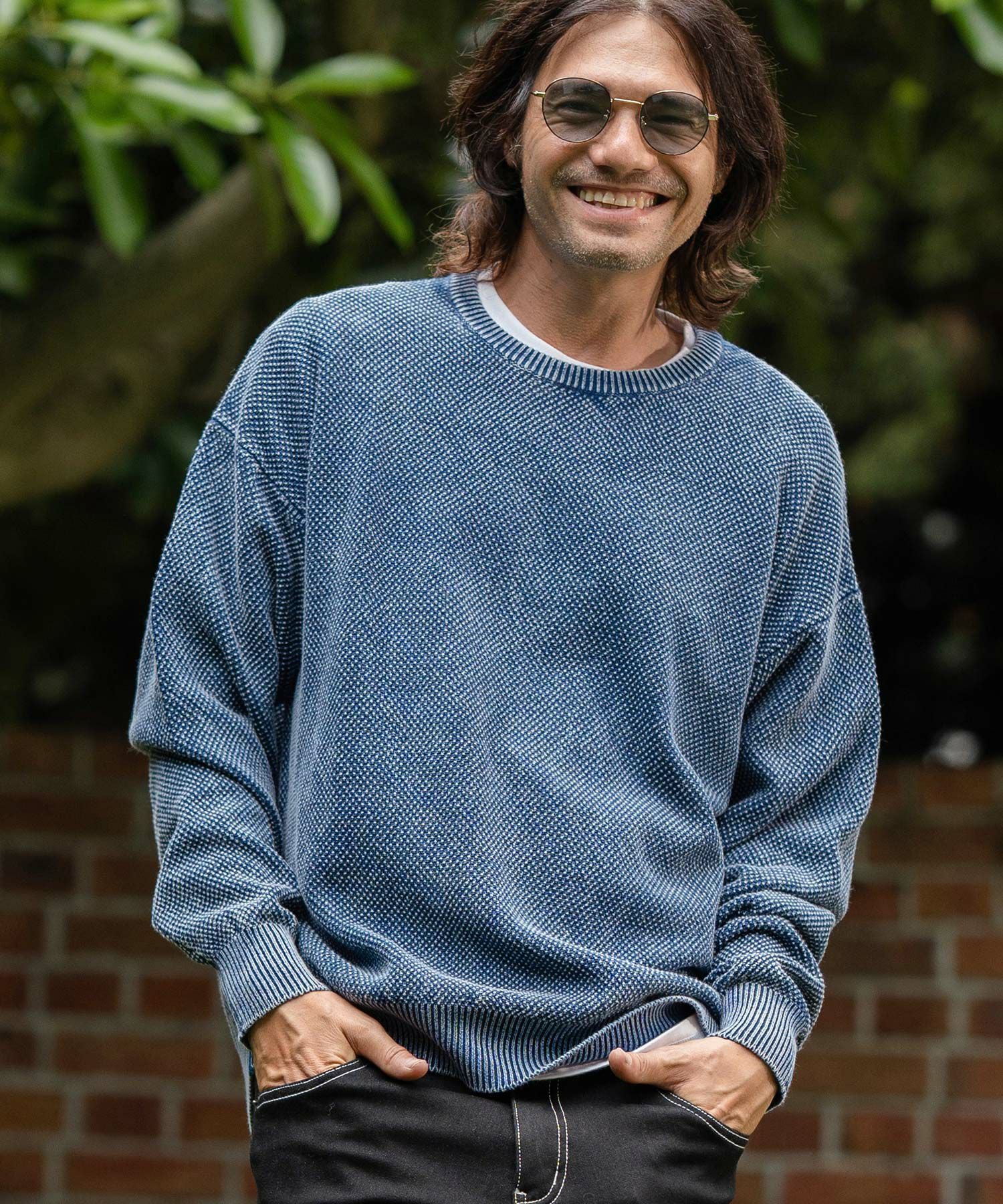 30%OFF【CAMBIO(カンビオ)】Stonewashed Waffle Crew Neck Knit
