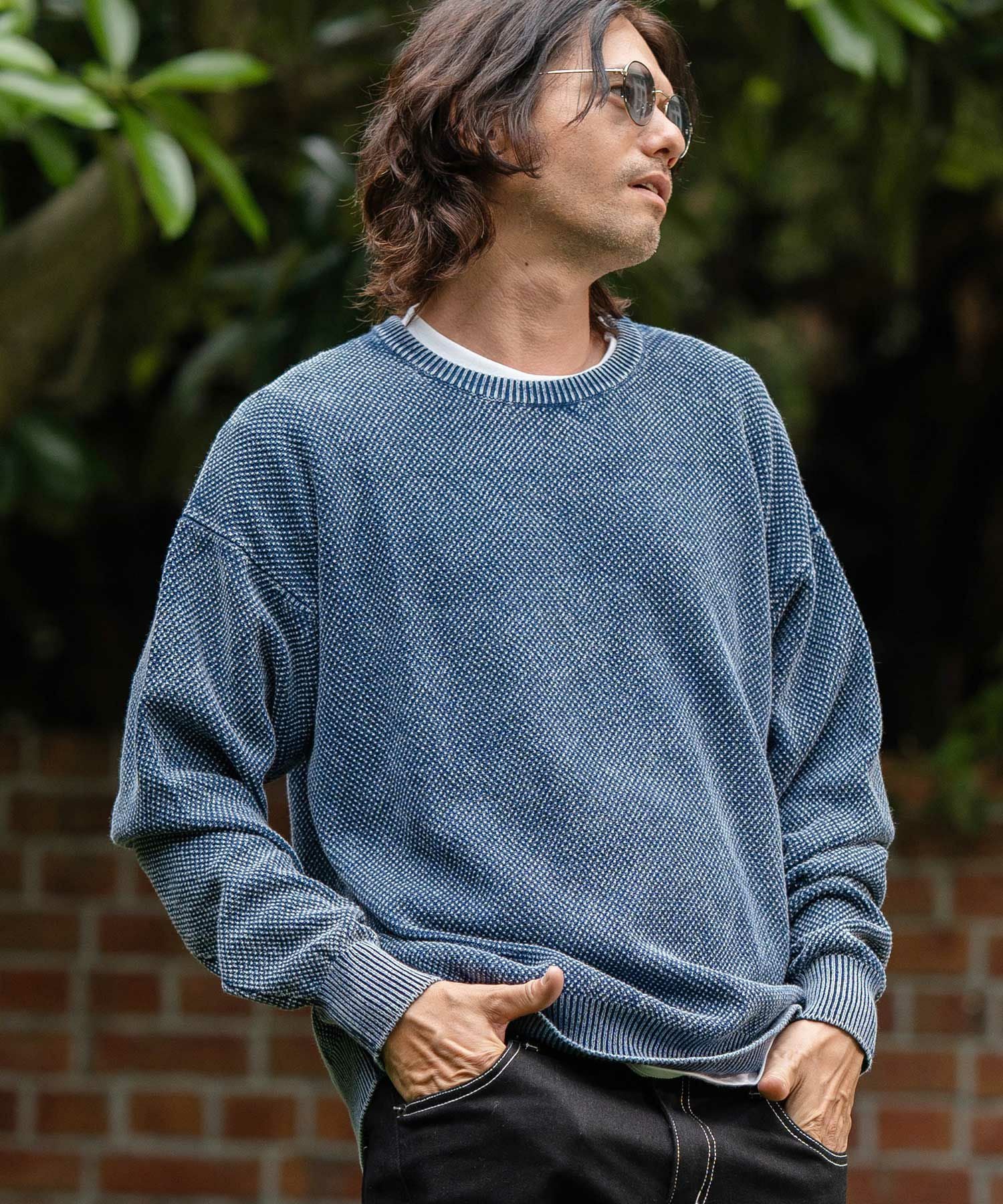 50%OFF【CAMBIO(カンビオ)】Stonewashed Waffle Crew Neck Knit