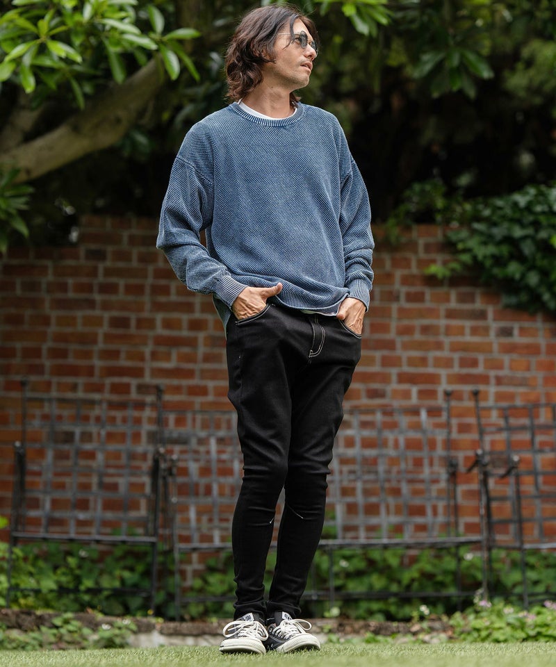 30%OFF【CAMBIO(カンビオ)】Stonewashed Waffle Crew Neck Knit 