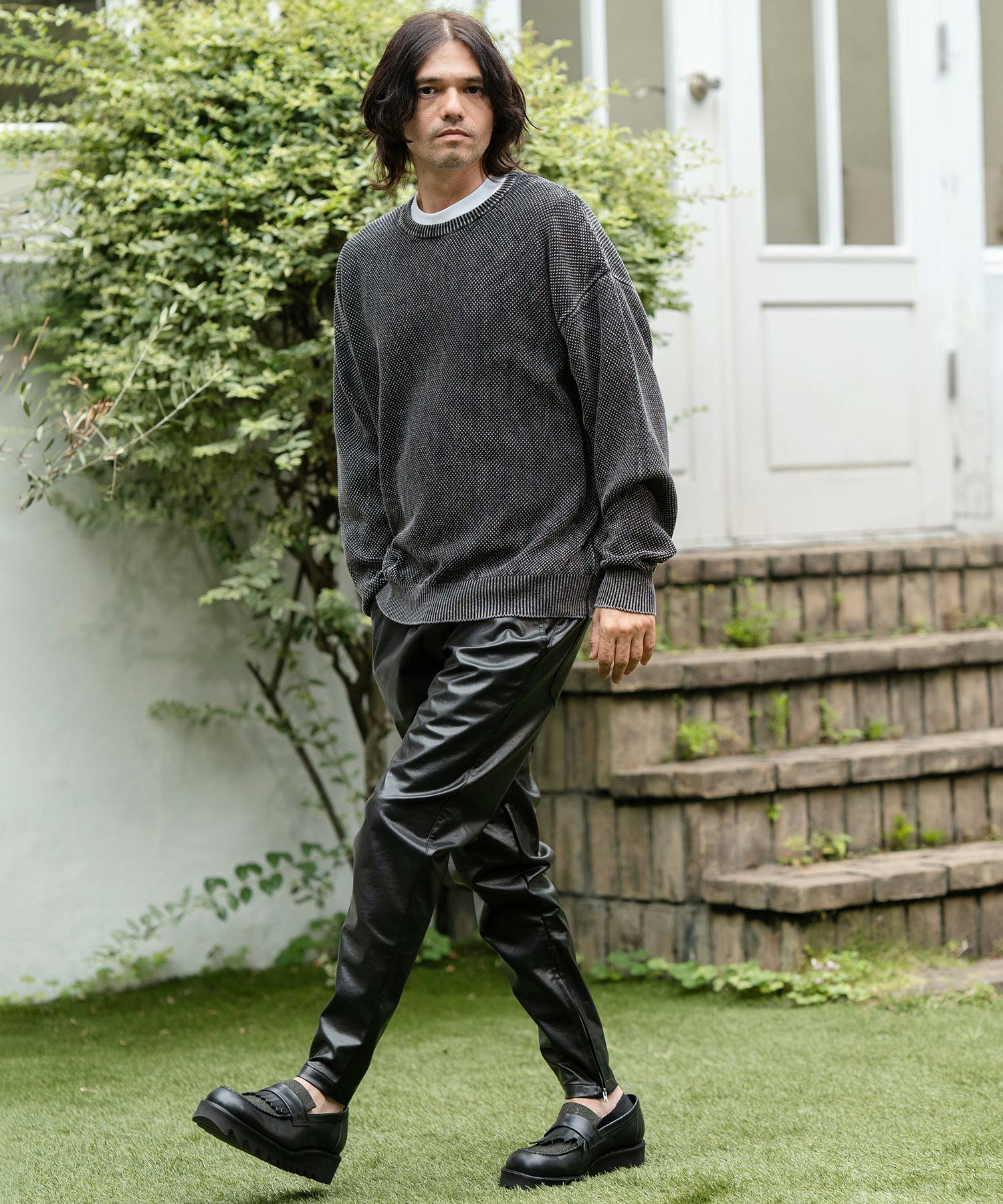 50%OFF【CAMBIO(カンビオ)】Stonewashed Waffle Crew Neck Knit