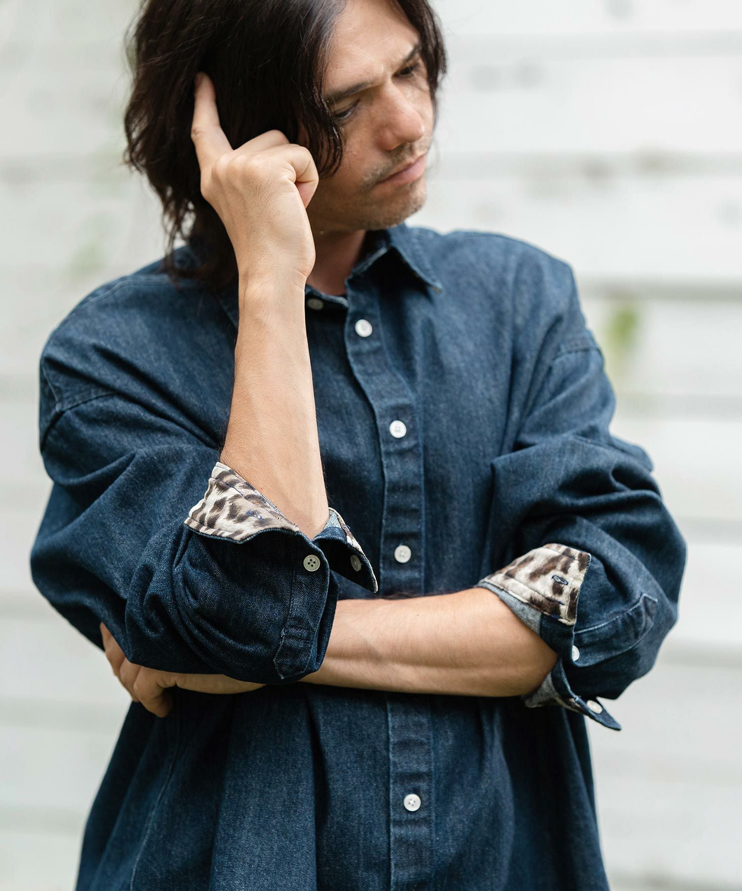 50%OFF【CAMBIO(カンビオ)】Leopard Accent Denim Shirts デニムシャツ