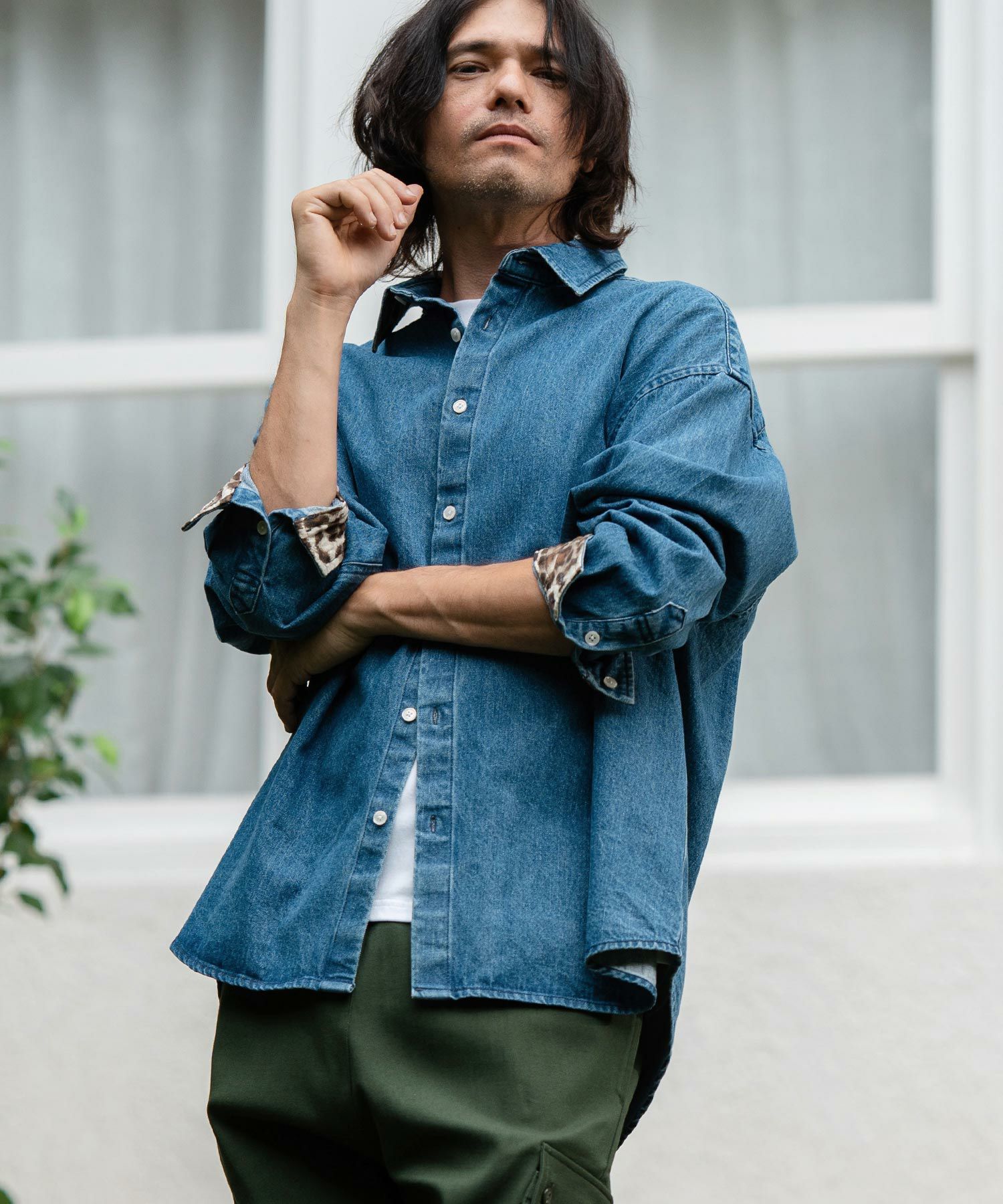 50%OFF【CAMBIO(カンビオ)】Leopard Accent Denim Shirts デニムシャツ
