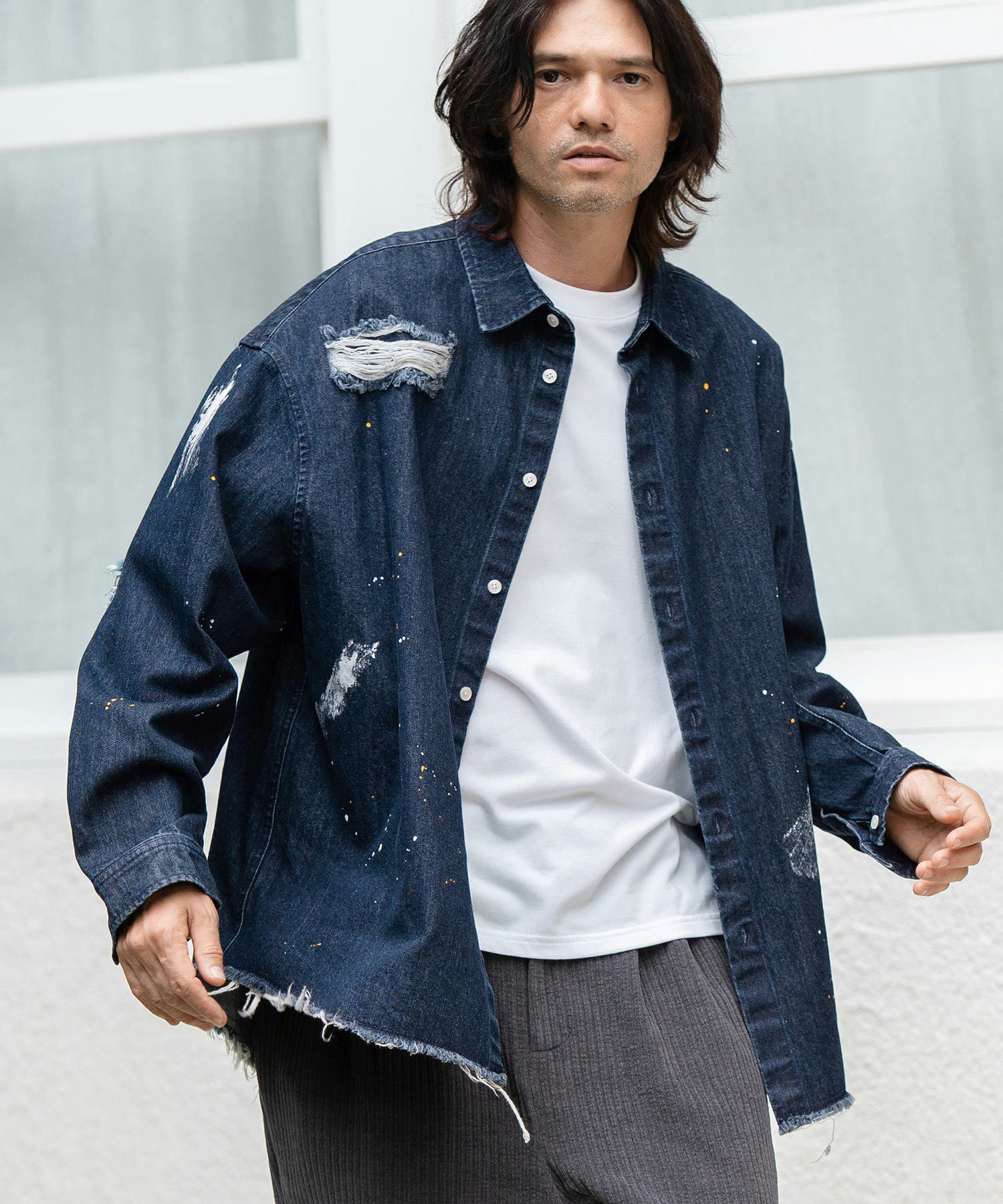 cinoh ダメージインディゴシャツ 50%OFF【CAMBIO(カンビオ)】Distressed Paint Denim Shirts デニム