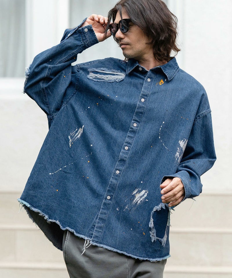 60%OFF【CAMBIO(カンビオ)】Distressed Paint Denim Shirts デニム 