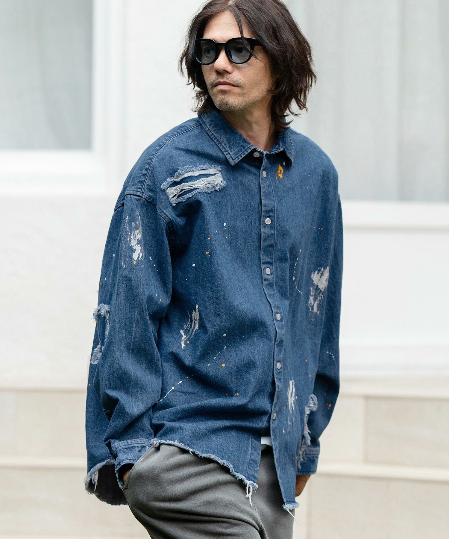 50%OFF【CAMBIO(カンビオ)】Distressed Paint Denim Shirts デニム