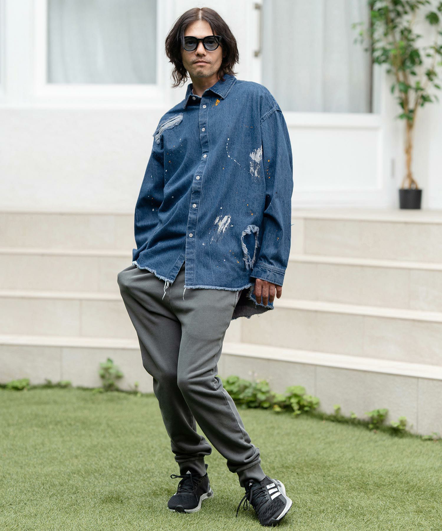 50%OFF【CAMBIO(カンビオ)】Distressed Paint Denim Shirts デニム