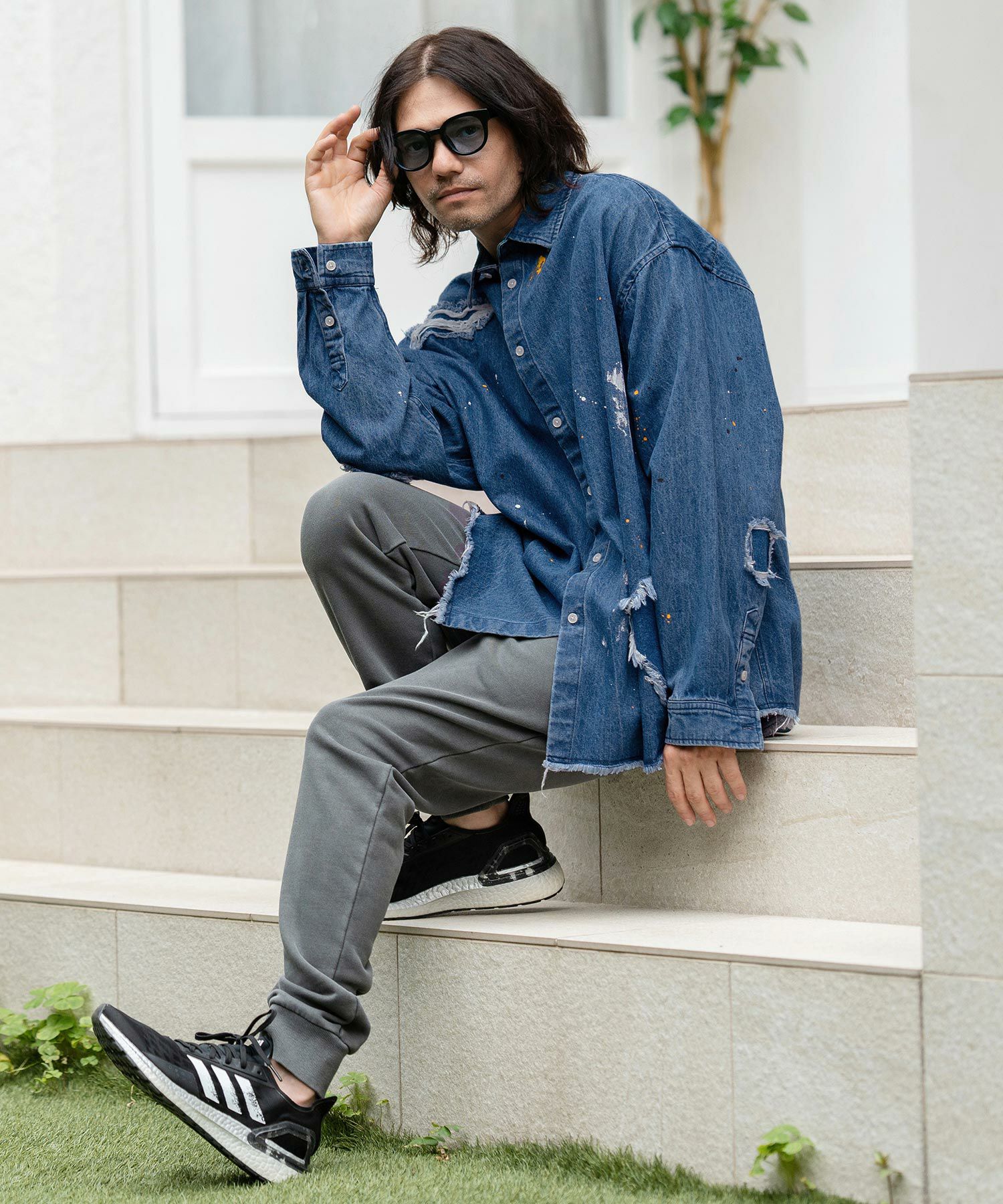 50%OFF【CAMBIO(カンビオ)】Distressed Paint Denim Shirts デニム