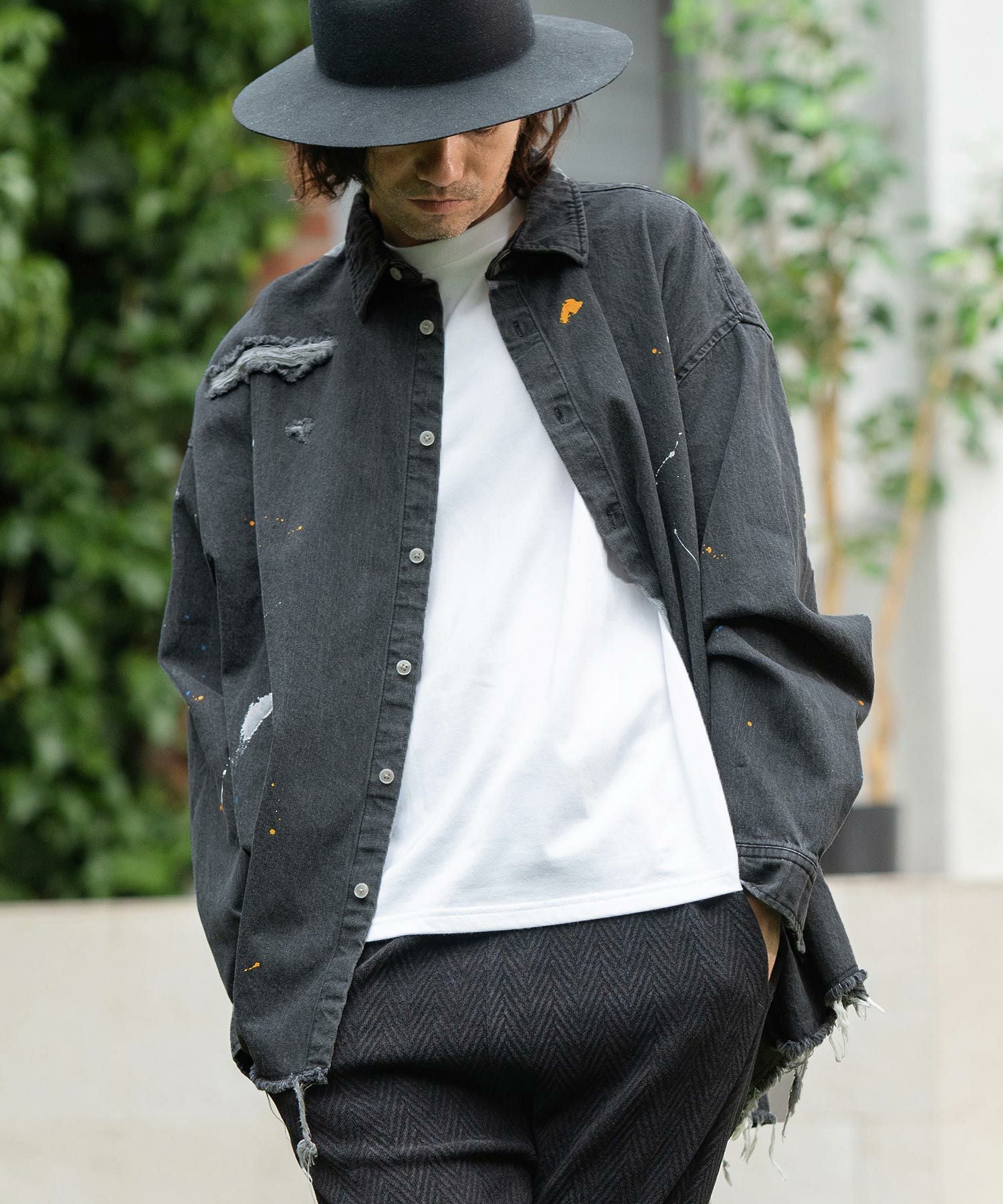 60%OFF【CAMBIO(カンビオ)】Distressed Paint Denim Shirts デニム