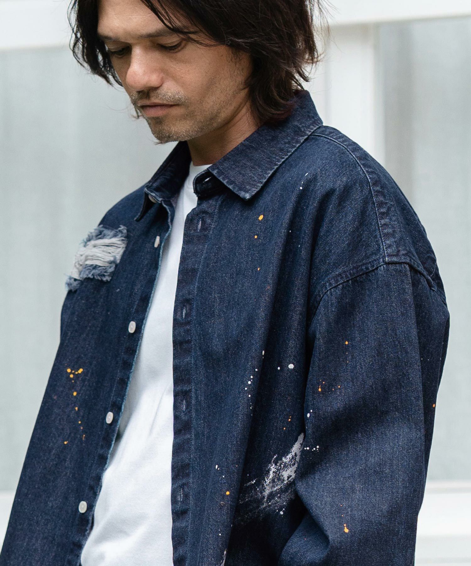 50%OFF【CAMBIO(カンビオ)】Distressed Paint Denim Shirts デニム