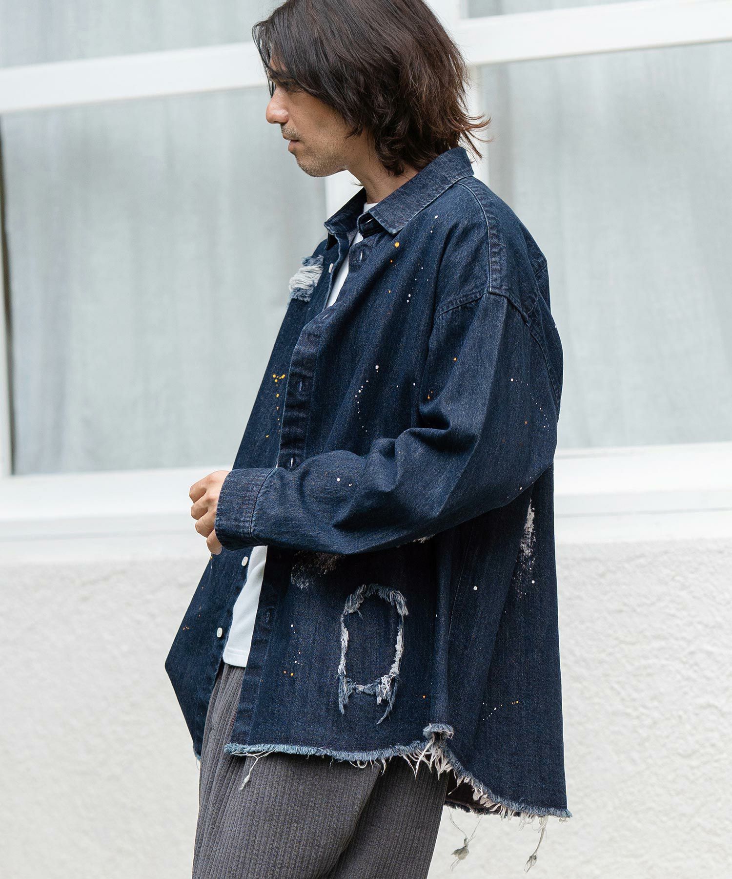 50%OFF【CAMBIO(カンビオ)】Distressed Paint Denim Shirts デニム